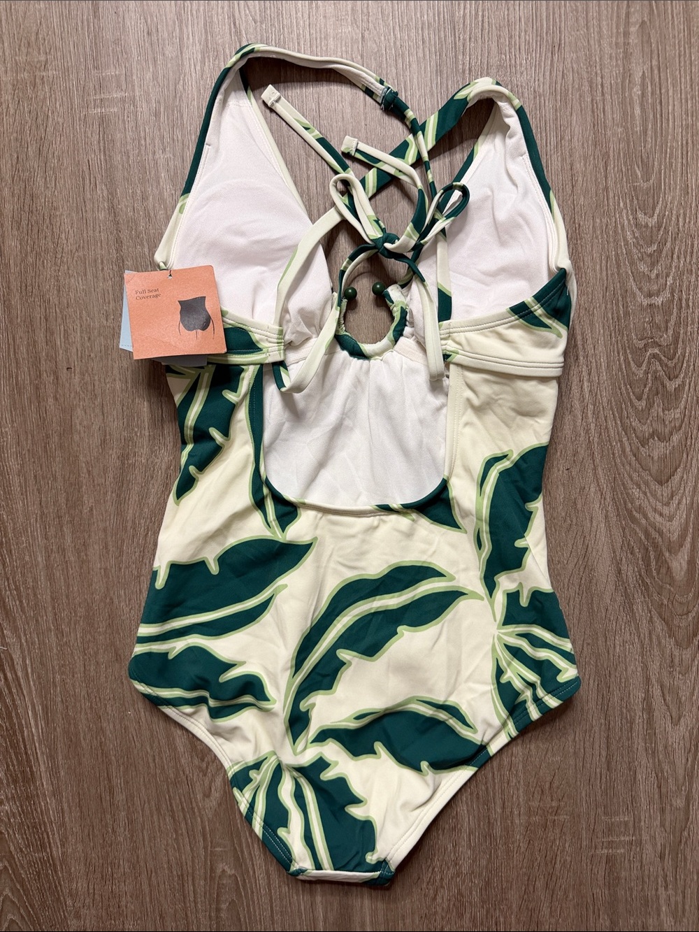 Tropical Leaf One-Piece Swimsuit in Cream & Dark Green - Picture 4 of 4